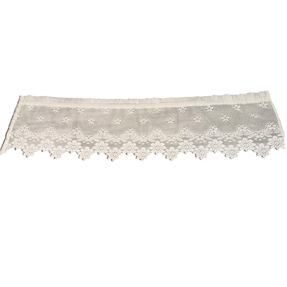 Vintage Lace Scalloped Valance Curtain White Country Cottage Floral 65X18 In